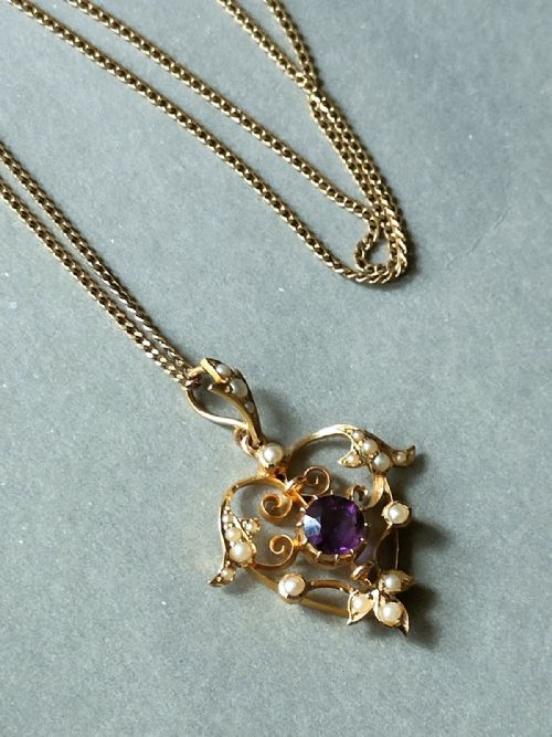 VICTORIAN 15CT GOLD AMETHYST HEART PENDANT - ADDITIONAL PHOTO 2