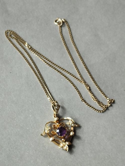 VICTORIAN 15CT GOLD AMETHYST HEART PENDANT - ADDITIONAL PHOTO 3