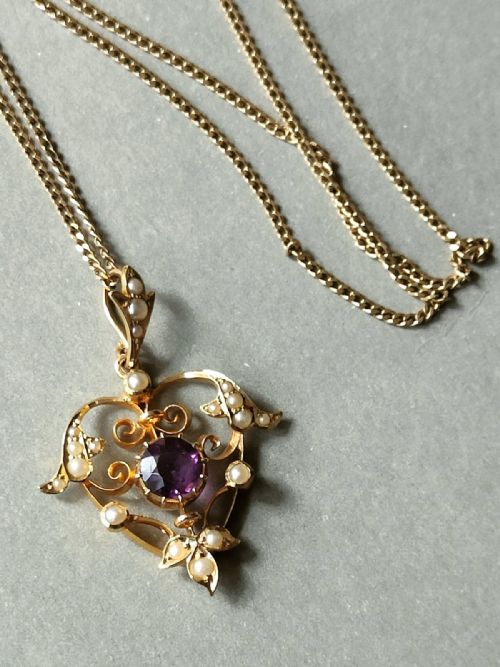 VICTORIAN 15CT GOLD AMETHYST HEART PENDANT - ADDITIONAL PHOTO 4