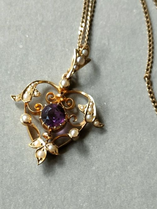 VICTORIAN 15CT GOLD AMETHYST HEART PENDANT - ADDITIONAL PHOTO 5