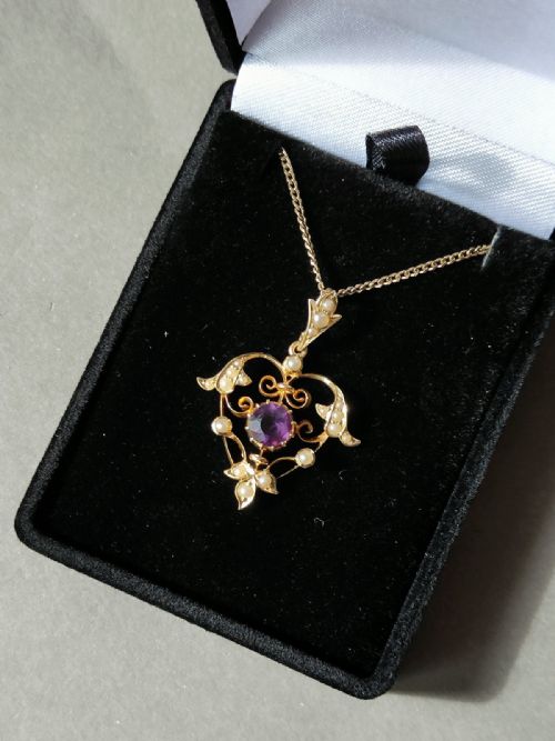 VICTORIAN 15CT GOLD AMETHYST HEART PENDANT - ADDITIONAL PHOTO 7