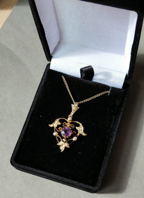 VICTORIAN 15CT GOLD AMETHYST HEART PENDANT - ADDITIONAL PHOTO 8