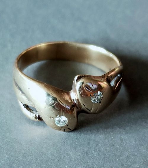 VINTAGE HEAVY 9CT GOLD DIAMOND SNAKE RING - ADDITIONAL PHOTO 2