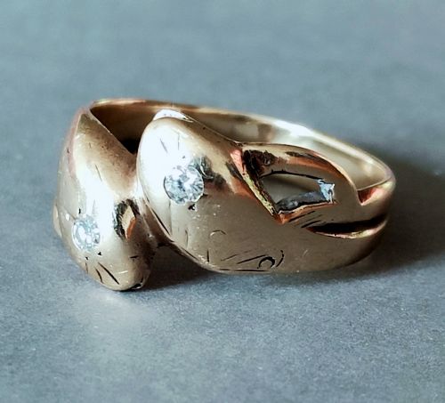 VINTAGE HEAVY 9CT GOLD DIAMOND SNAKE RING - ADDITIONAL PHOTO 3