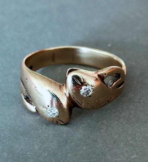 VINTAGE HEAVY 9CT GOLD DIAMOND SNAKE RING - ADDITIONAL PHOTO 4