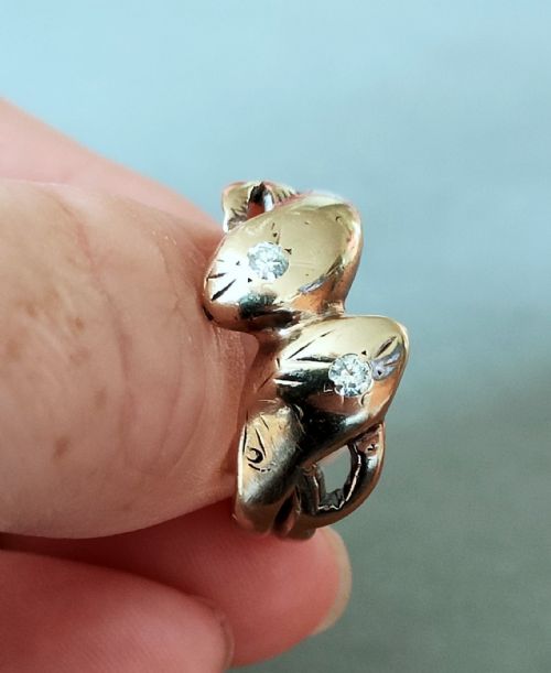 VINTAGE HEAVY 9CT GOLD DIAMOND SNAKE RING - ADDITIONAL PHOTO 9