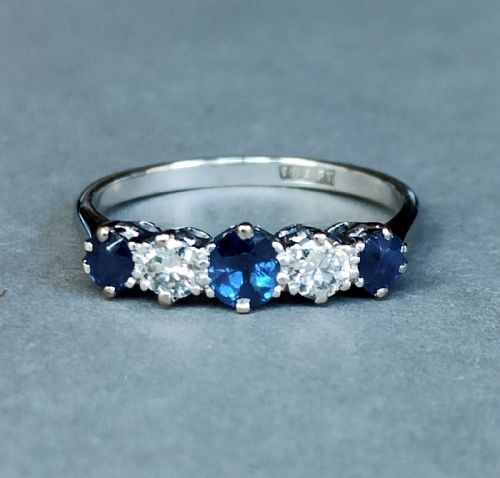ART DECO 18CT GOLD PLATINUM SAPPHIRE DIAMOND RING - ADDITIONAL PHOTO 1