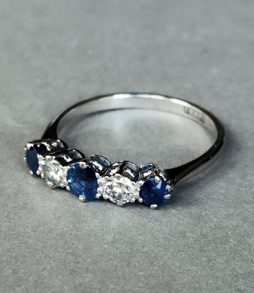 ART DECO 18CT GOLD PLATINUM SAPPHIRE DIAMOND RING - ADDITIONAL PHOTO 2
