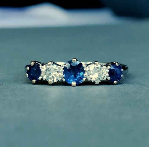 ART DECO 18CT GOLD PLATINUM SAPPHIRE DIAMOND RING - ADDITIONAL PHOTO 3