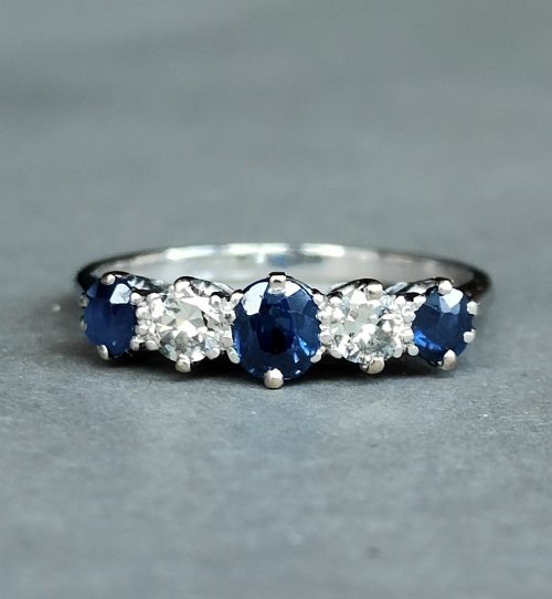 ART DECO 18CT GOLD PLATINUM SAPPHIRE DIAMOND RING - ADDITIONAL PHOTO 5