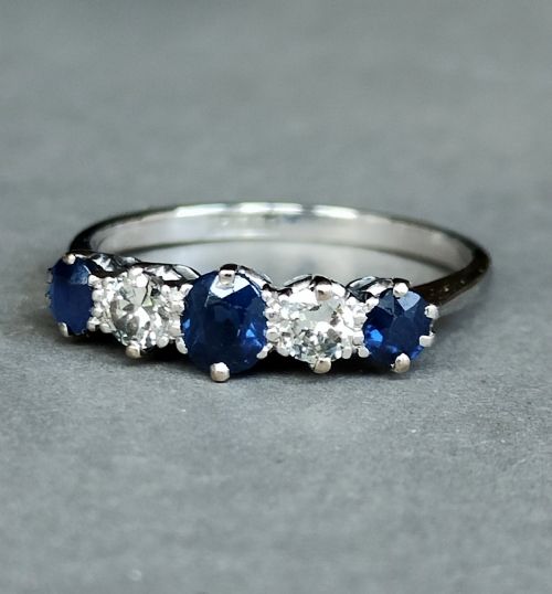 ART DECO 18CT GOLD PLATINUM SAPPHIRE DIAMOND RING - ADDITIONAL PHOTO 7