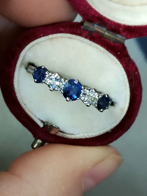ART DECO 18CT GOLD PLATINUM SAPPHIRE DIAMOND RING - ADDITIONAL PHOTO 8