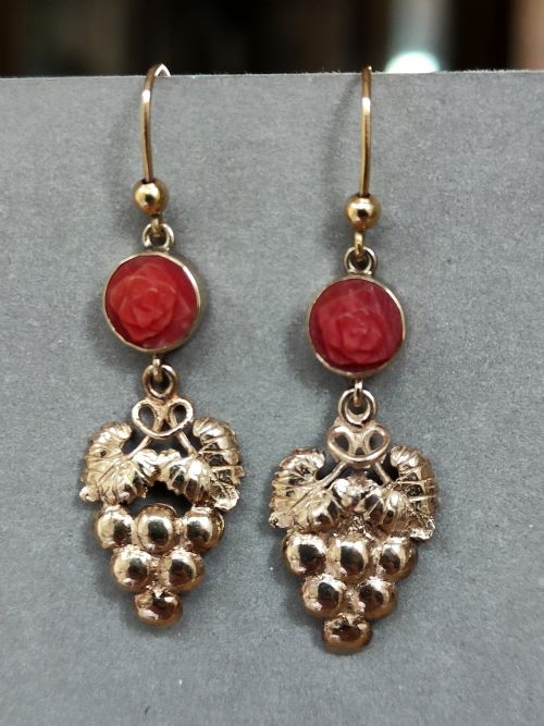 VICTORIAN 9CT GOLD CORAL EARRINGS - ADDITIONAL PHOTO 1