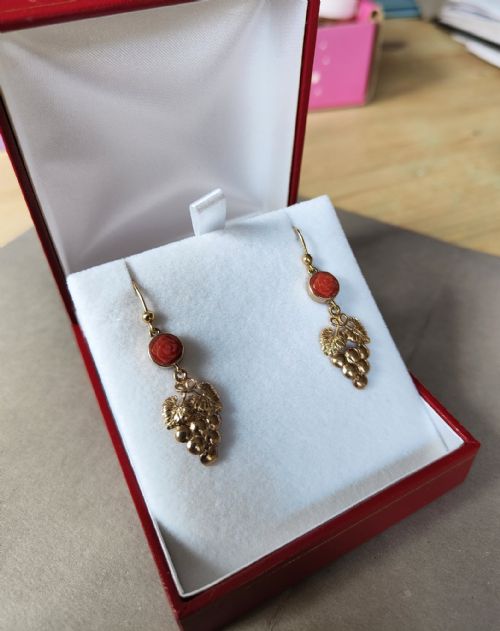 VICTORIAN 9CT GOLD CORAL EARRINGS - ADDITIONAL PHOTO 6