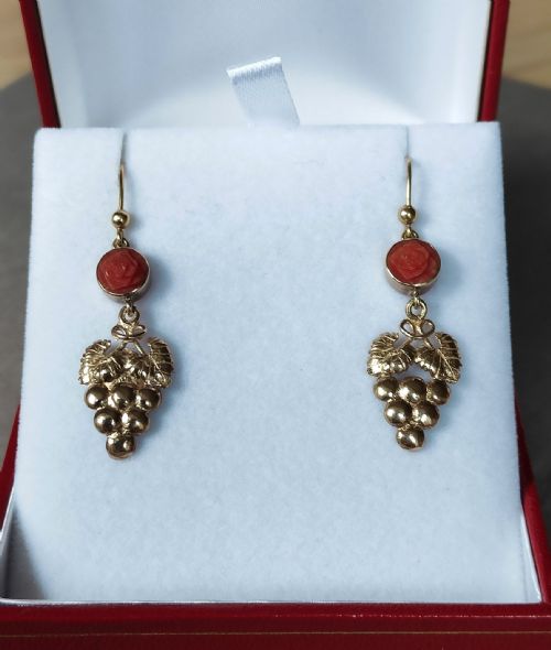 VICTORIAN 9CT GOLD CORAL EARRINGS - ADDITIONAL PHOTO 7
