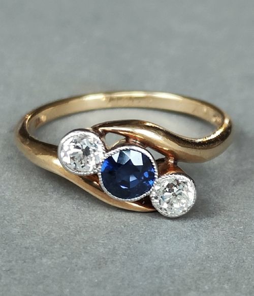 EDWARDIAN 18CT GOLD SAPPHIRE DIAMOND RING - ADDITIONAL PHOTO 1
