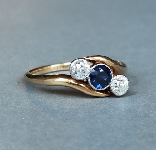 EDWARDIAN 18CT GOLD SAPPHIRE DIAMOND RING - ADDITIONAL PHOTO 2