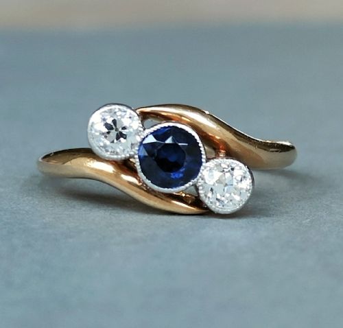 EDWARDIAN 18CT GOLD SAPPHIRE DIAMOND RING - ADDITIONAL PHOTO 3