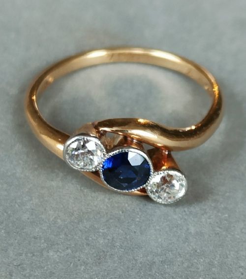 EDWARDIAN 18CT GOLD SAPPHIRE DIAMOND RING - ADDITIONAL PHOTO 4