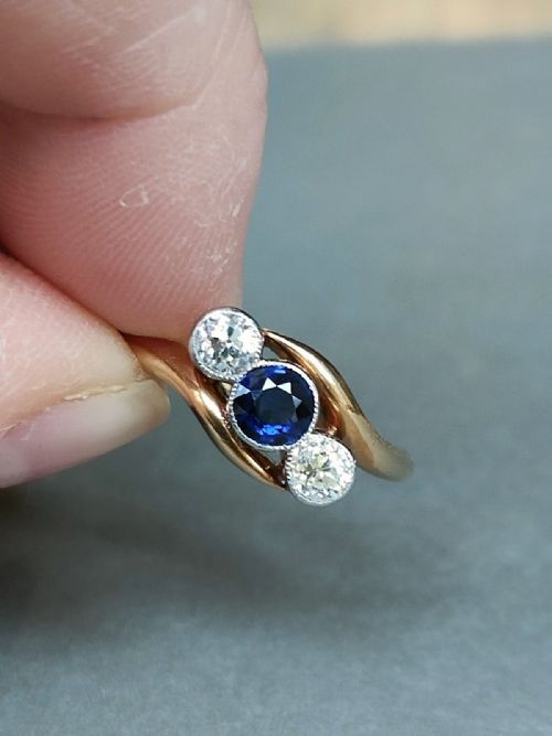 EDWARDIAN 18CT GOLD SAPPHIRE DIAMOND RING - ADDITIONAL PHOTO 5