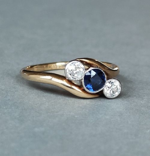 EDWARDIAN 18CT GOLD SAPPHIRE DIAMOND RING - ADDITIONAL PHOTO 8