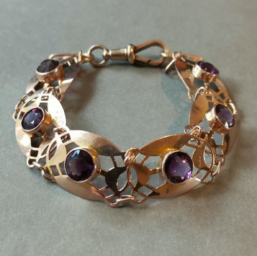 edwardian 9ct rose gold bracelet amethyst art nouveau - CATEGORY: ANTIQUE JEWELLERY - DATED EDWARDIAN