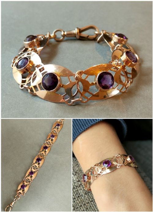 EDWARDIAN 9CT ROSE GOLD BRACELET AMETHYST ART NOUVEAU - ADDITIONAL PHOTO 1