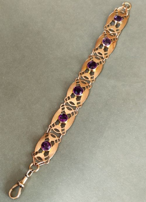 EDWARDIAN 9CT ROSE GOLD BRACELET AMETHYST ART NOUVEAU - ADDITIONAL PHOTO 2