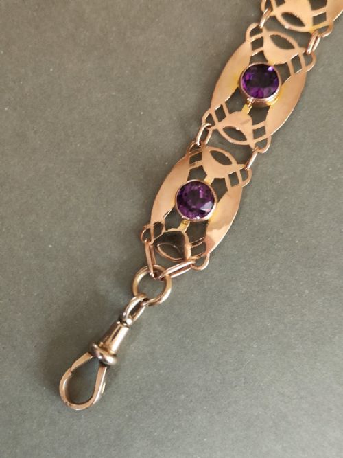EDWARDIAN 9CT ROSE GOLD BRACELET AMETHYST ART NOUVEAU - ADDITIONAL PHOTO 3