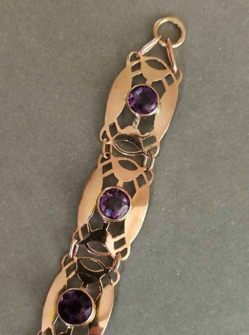 EDWARDIAN 9CT ROSE GOLD BRACELET AMETHYST ART NOUVEAU - ADDITIONAL PHOTO 4