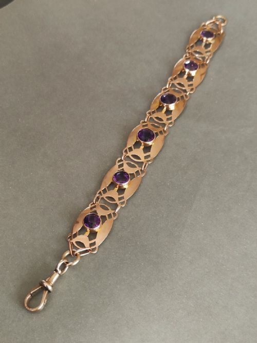 EDWARDIAN 9CT ROSE GOLD BRACELET AMETHYST ART NOUVEAU - ADDITIONAL PHOTO 5