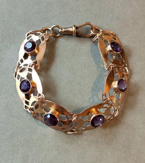 EDWARDIAN 9CT ROSE GOLD BRACELET AMETHYST ART NOUVEAU - ADDITIONAL PHOTO 8