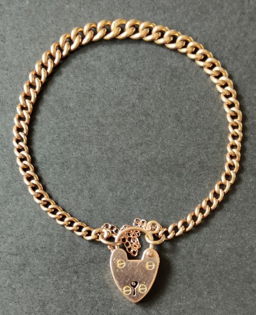 victorian solid 9ct rose gold curb chain with padlock - CATEGORY: ANTIQUE JEWELLERY - DATED VICTORIAN