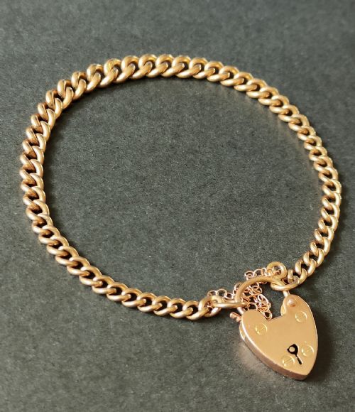 VICTORIAN SOLID 9CT ROSE GOLD CURB CHAIN WITH PADLOCK - ADDITIONAL PHOTO 1