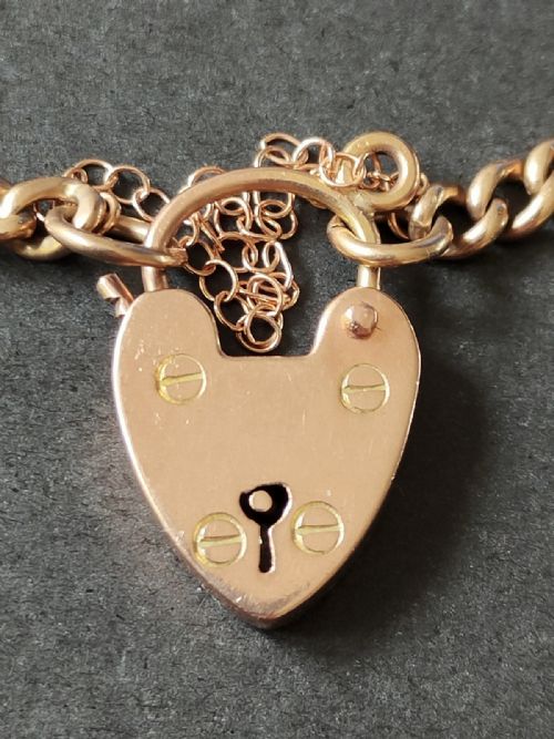 VICTORIAN SOLID 9CT ROSE GOLD CURB CHAIN WITH PADLOCK - ADDITIONAL PHOTO 3