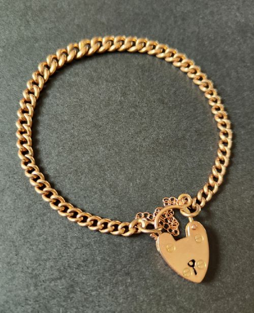 VICTORIAN SOLID 9CT ROSE GOLD CURB CHAIN WITH PADLOCK - ADDITIONAL PHOTO 5