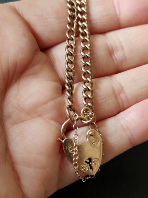 VICTORIAN SOLID 9CT ROSE GOLD CURB CHAIN WITH PADLOCK - ADDITIONAL PHOTO 7