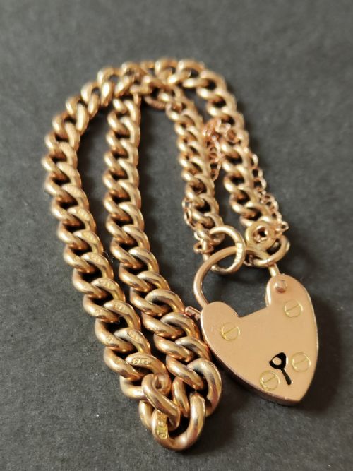 VICTORIAN SOLID 9CT ROSE GOLD CURB CHAIN WITH PADLOCK - ADDITIONAL PHOTO 8