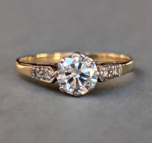 art deco 18ct gold platinum diamond solitaire engagement ring - CATEGORY: ANTIQUE JEWELLERY - DATED 1920