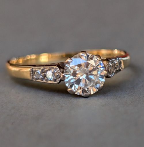 ART DECO 18CT GOLD PLATINUM DIAMOND SOLITAIRE ENGAGEMENT RING - ADDITIONAL PHOTO 1