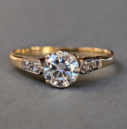 ART DECO 18CT GOLD PLATINUM DIAMOND SOLITAIRE ENGAGEMENT RING - ADDITIONAL PHOTO 2