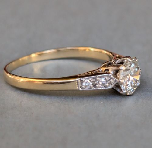ART DECO 18CT GOLD PLATINUM DIAMOND SOLITAIRE ENGAGEMENT RING - ADDITIONAL PHOTO 3