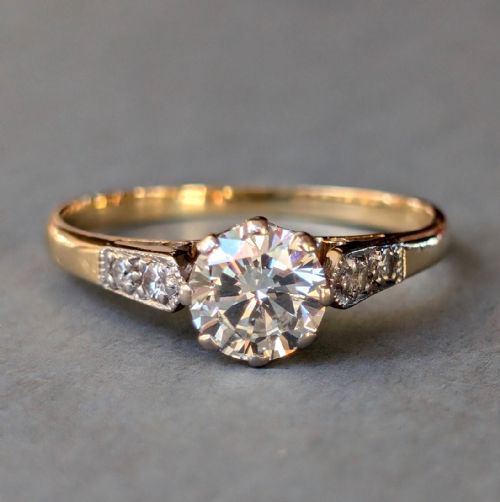 ART DECO 18CT GOLD PLATINUM DIAMOND SOLITAIRE ENGAGEMENT RING - ADDITIONAL PHOTO 4