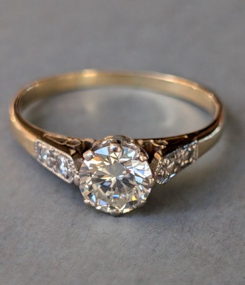 ART DECO 18CT GOLD PLATINUM DIAMOND SOLITAIRE ENGAGEMENT RING - ADDITIONAL PHOTO 5