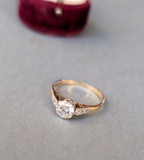 ART DECO 18CT GOLD PLATINUM DIAMOND SOLITAIRE ENGAGEMENT RING - ADDITIONAL PHOTO 9