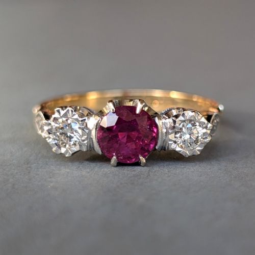art deco 18ct gold platinum ruby diamond ring - CATEGORY: ANTIQUE JEWELLERY - DATED 1920