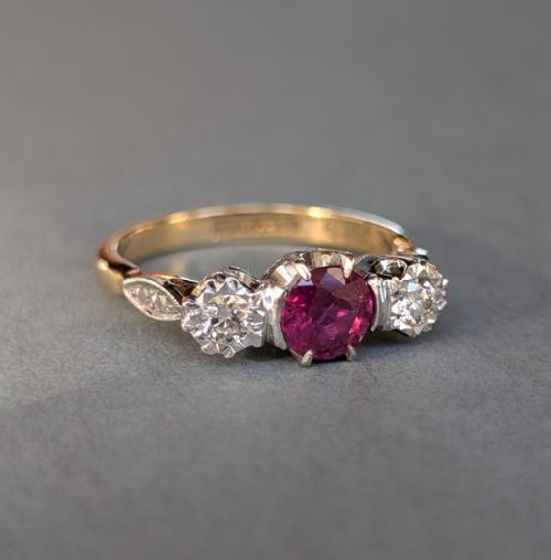 ART DECO 18CT GOLD PLATINUM RUBY DIAMOND RING - ADDITIONAL PHOTO 1