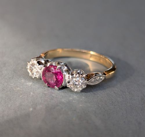 ART DECO 18CT GOLD PLATINUM RUBY DIAMOND RING - ADDITIONAL PHOTO 2