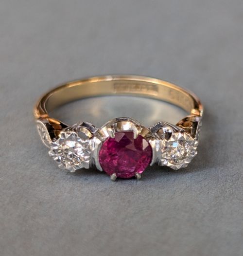 ART DECO 18CT GOLD PLATINUM RUBY DIAMOND RING - ADDITIONAL PHOTO 3