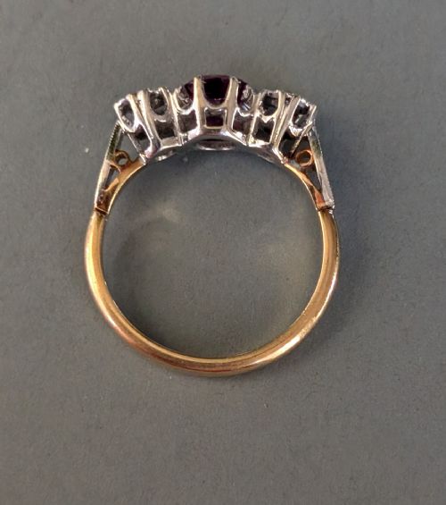 ART DECO 18CT GOLD PLATINUM RUBY DIAMOND RING - ADDITIONAL PHOTO 4
